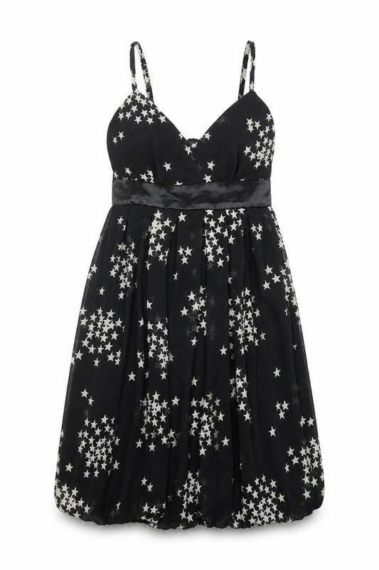 Front view of Oli women’s black geometric polyester a-line, size UK 10, v-neck pullover - star pattern