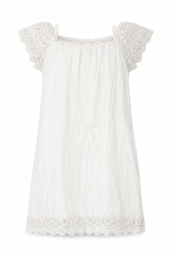 Front view of women’s white cotton a-line, size L, square neck