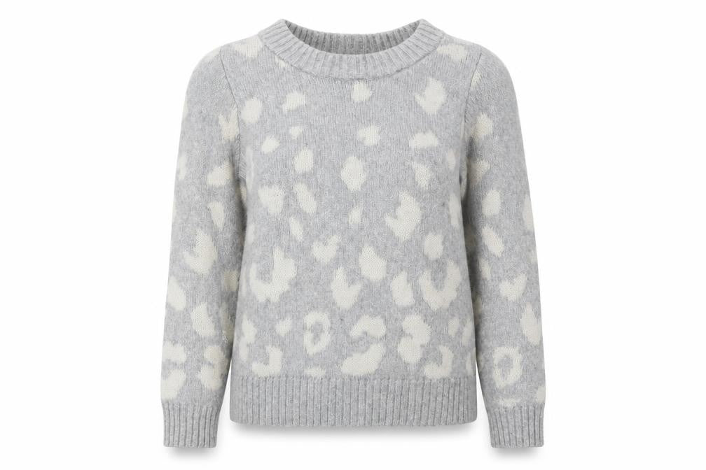 Market & Spruce Womens Grey Round Neck Animal Print Viscose Pullover Jumper Size S