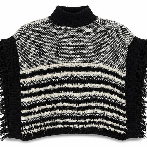Matalan Girls Black Mock Neck Striped Acrylic Pullover Jumper Size 9 Years