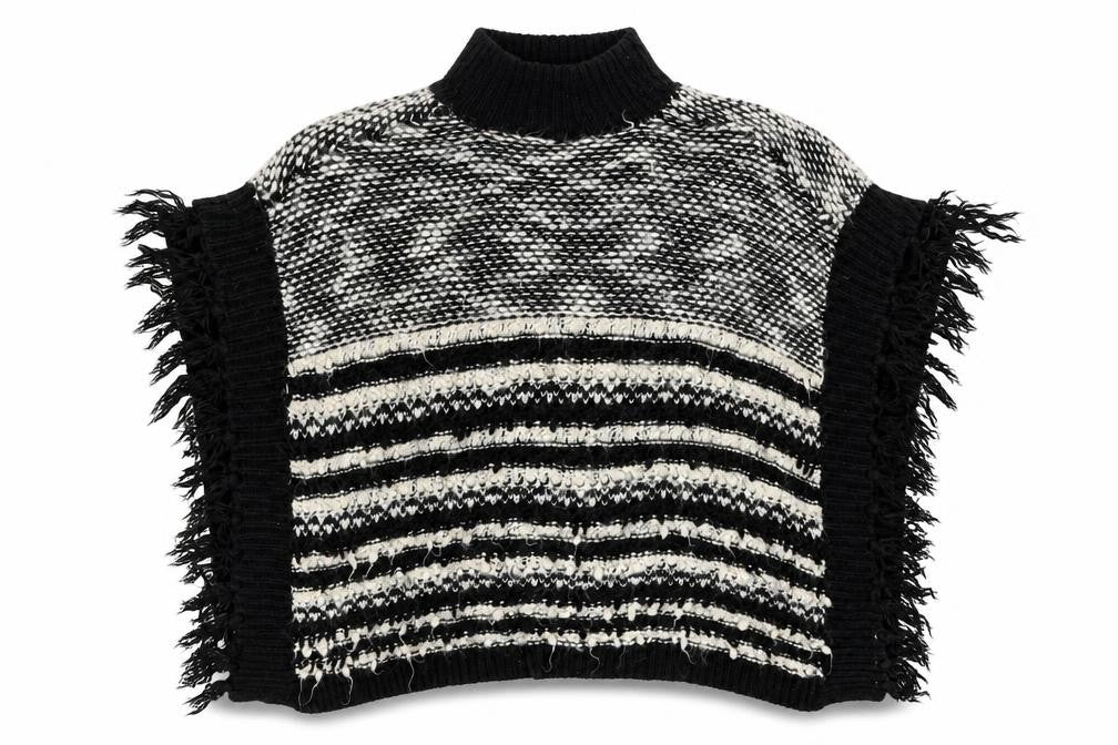 Matalan Girls Black Mock Neck Striped Acrylic Pullover Jumper Size 9 Years