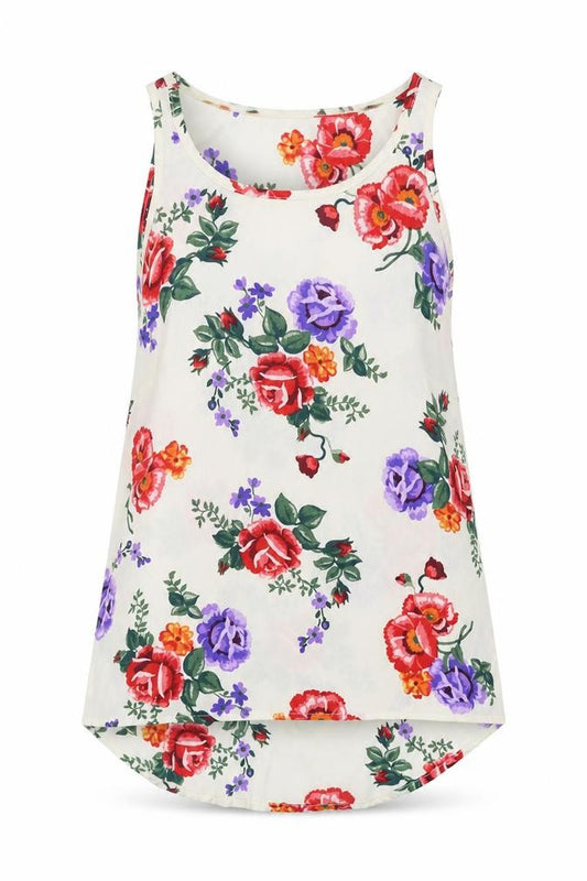 Front view of Atmosphere women’s ivory floral viscose basic blouse, size UK 6, round neck