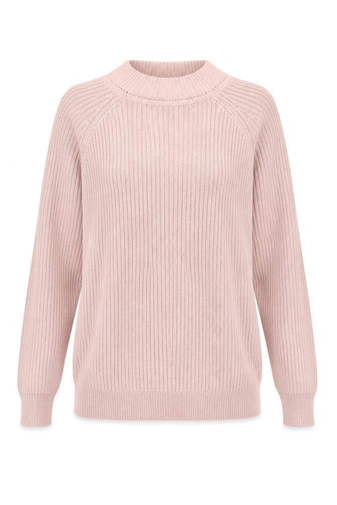Front view of Divided women’s pink mock neck acrylic jumper, size M, - cold shoulder