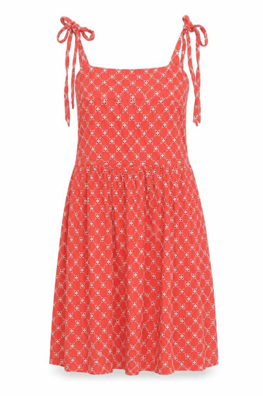 Front view of ASOS women’s orange floral 100% cotton a-line, size UK 8, square neck - bow detail