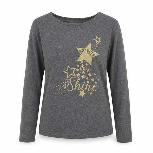 Front view of Primark women’s grey polyester basic t-shirt, size UK 4, round neck - sparkle & shine