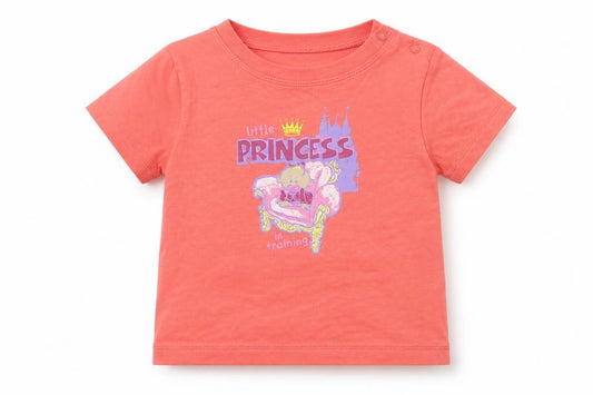 Front view of Blue Zoo girls’ pink 100% cotton basic t-shirt, size 6-9, months round neck snap - princess