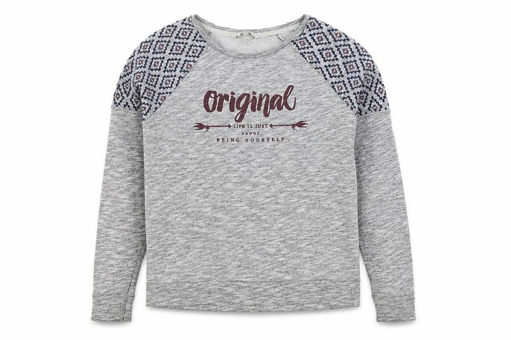 Front view of Clockhouse women’s grey geometric cotton pullover sweatshirt, size M, pullover - original