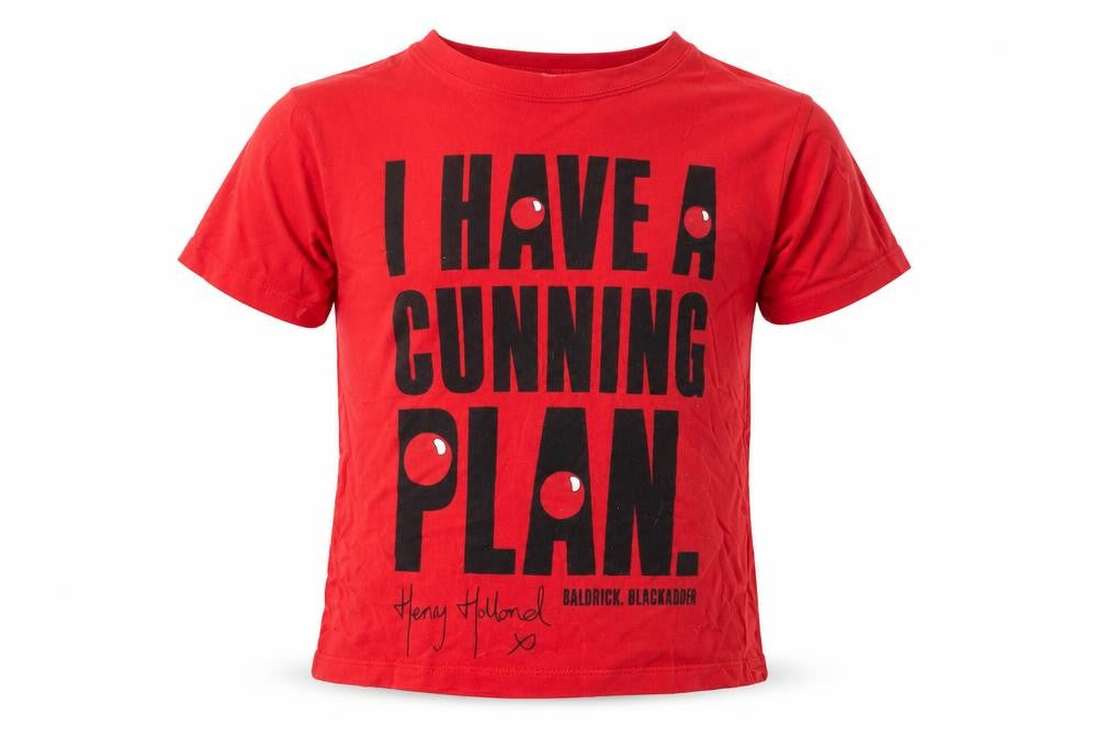 Front view of Comic Relief girls’ red cotton basic t-shirt, size 5-6, years crew neck pullover - blackadder
