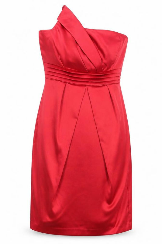 Front view of George women’s red polyester a-line, size UK 12, off the shoulder zip
