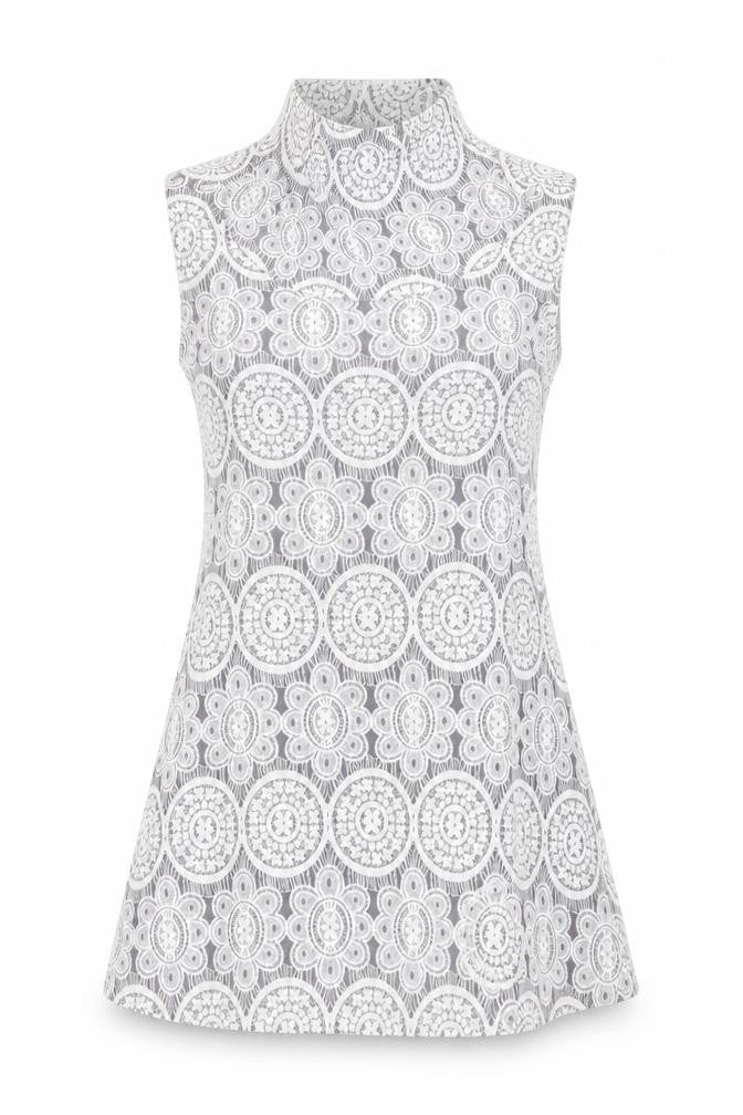 Front view of Apricot women’s grey geometric polyester a-line, size UK 10, high neck pullover