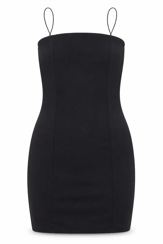 Front view of Boohoo women’s blue polyester bodycon, size UK 12, square neck pullover