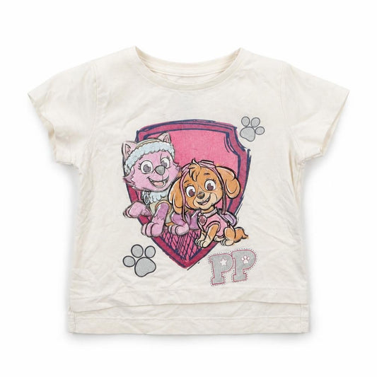 Front view of Tu girls’ white cotton basic t-shirt, size 9-12, months round neck pullover - paw patrol
