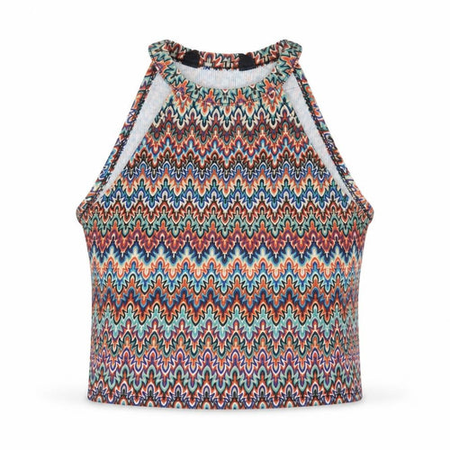 New Look Womens Multicoloured Geometric Polyester Cropped T-Shirt Size 10 Round Neck