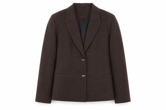 Front view of Berkertex women’s brown polyester jacket suit jacket, size UK 12