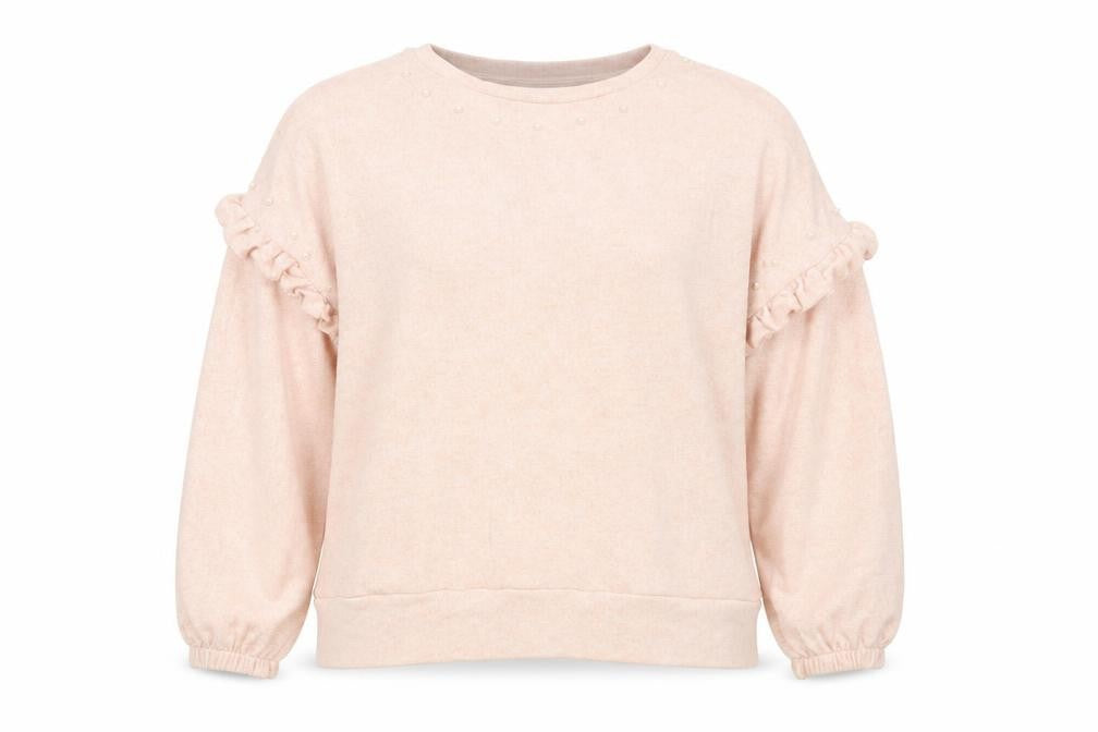 Front view of Wallis women’s pink viscose pullover sweatshirt, size L, pullover