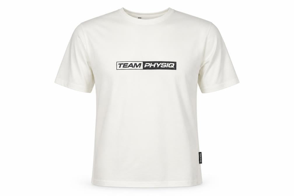 Front view of Physiq men’s white cotton pullover t-shirt, size L, crew neck pullover