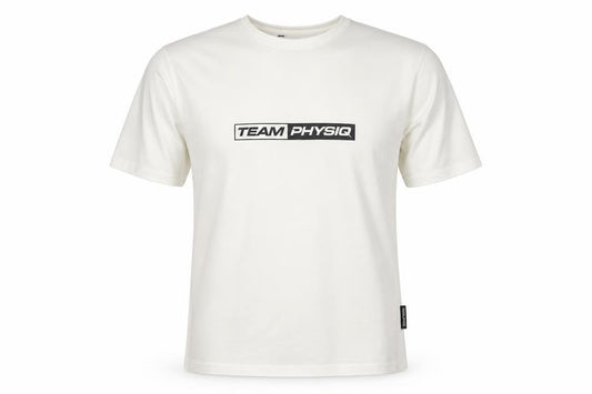 Front view of Physiq men’s white cotton pullover t-shirt, size L, crew neck pullover