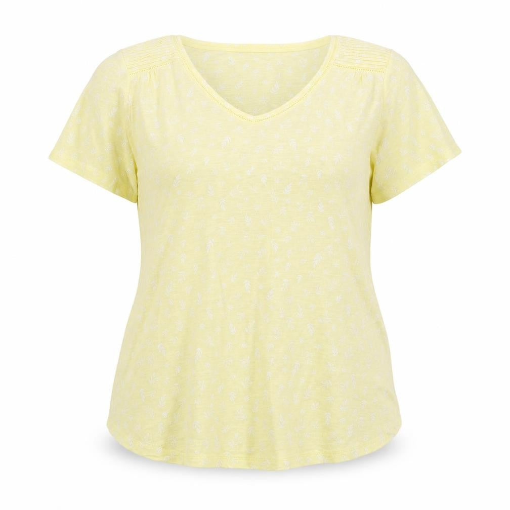 Per Una Womens Yellow Floral Cotton Basic T-Shirt Size XL V-Neck