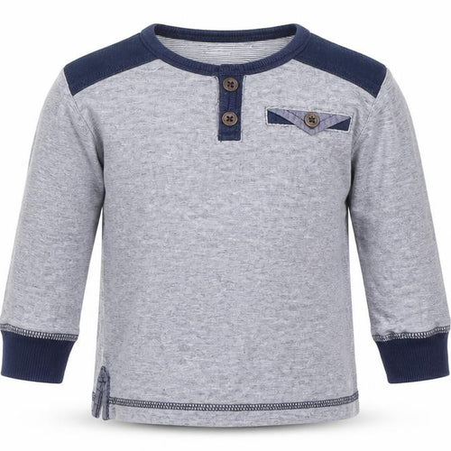 F&F Boys Blue Striped Cotton Basic T-Shirt Size 12-18 Months V-Neck Button