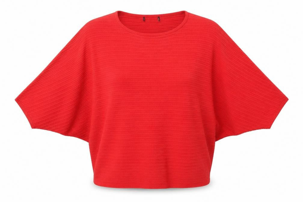 Front view of F&F women’s red round neck acrylic jumper, size UK 10