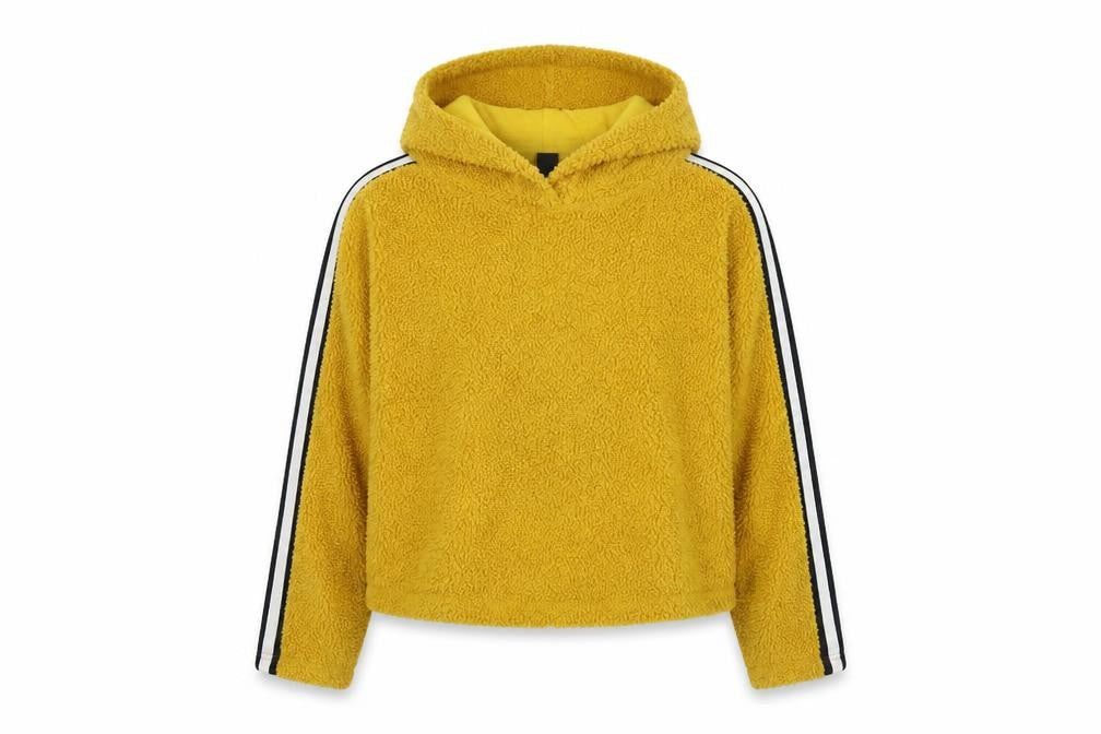 Front view of New Look girls’ yellow polyester pullover hoodie, size 12-13, years pullover - cropped