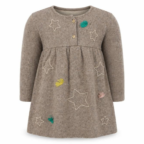 Zara Girls Beige Cotton Jumper Dress Size 24 Months Round Neck Button - Stars