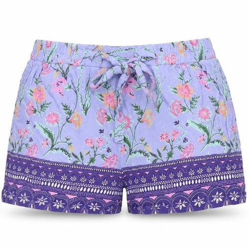 Angie Womens Purple Floral Polyester Hot Pants Shorts Size S L3 in Regular Drawstring
