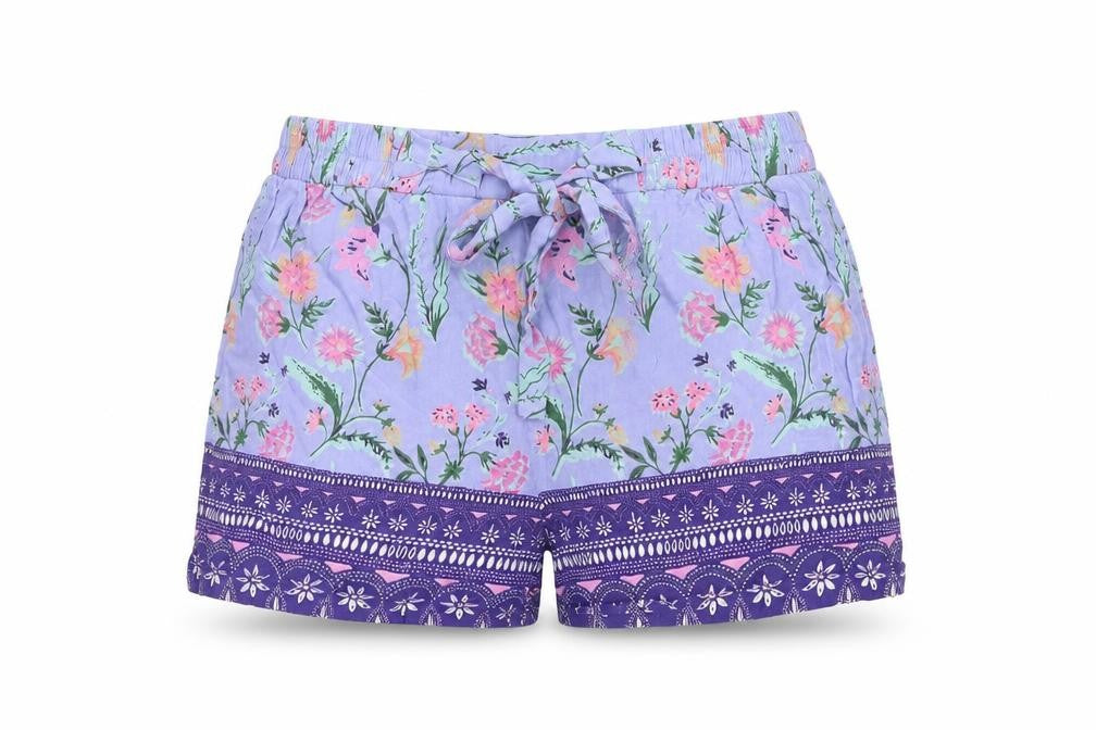 Angie Womens Purple Floral Polyester Hot Pants Shorts Size S L3 in Regular Drawstring