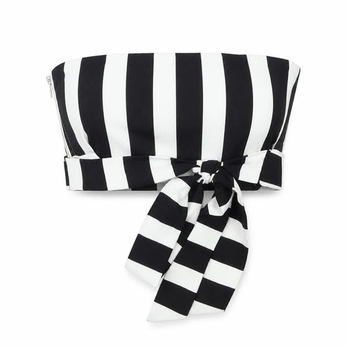 In the Style Womens Black Striped Polyester Cropped Tank Size 8 Off the Shoulder