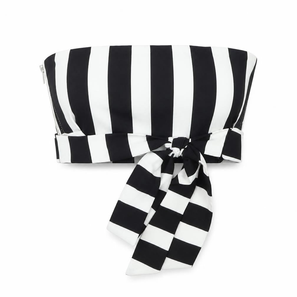 In the Style Womens Black Striped Polyester Cropped Tank Size 8 Off the Shoulder