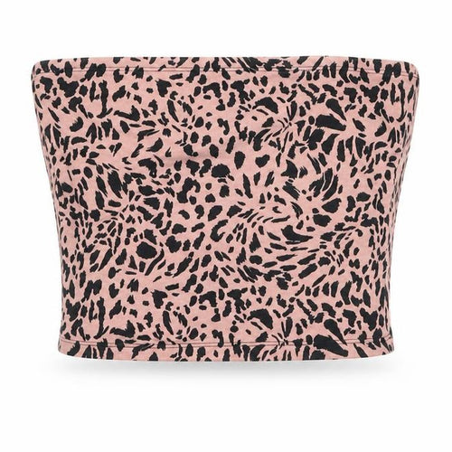 New Look Womens Pink Animal Print Cotton Cropped Tank Size S Off the Shoulder