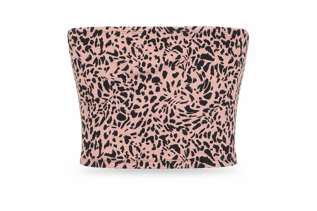 New Look Womens Pink Animal Print Cotton Cropped Tank Size S Off the Shoulder