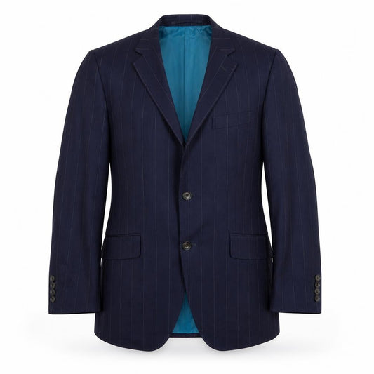Front view of Marks & Spencer Space men’s blue striped polyester jacket suit jacket, size M