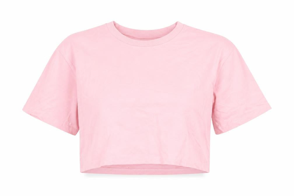 Dunnes Stores Womens Pink 100% Cotton Cropped T-Shirt Size XS Round Neck
