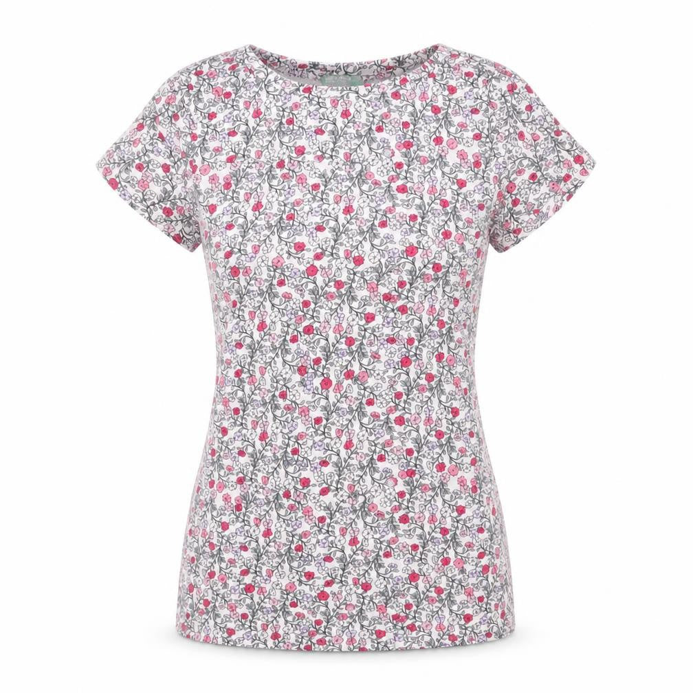 United Colors of Benetton Womens Multicoloured Floral Viscose Basic T-Shirt Size XS Round Neck
