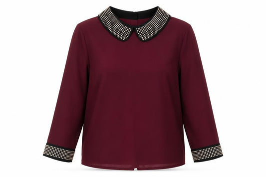 Front view of Dahlia women’s red polyester basic blouse, size L, collared