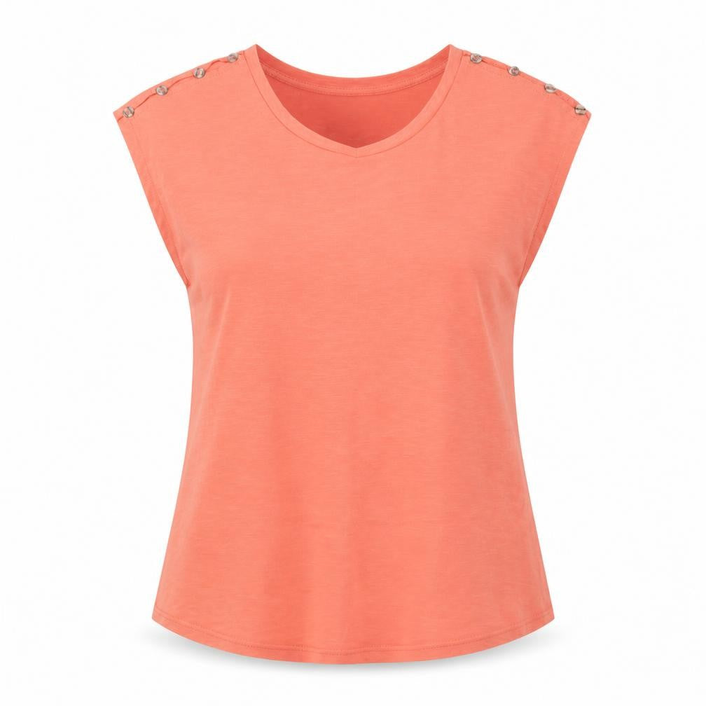 Preworn Womens Orange Polyester Basic T-Shirt Size M Round Neck