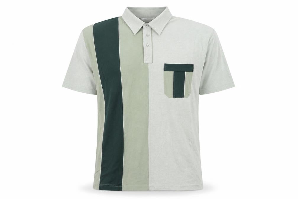 Front view of Berkertex men’s green colourblock cotton polo, size XL, collared button