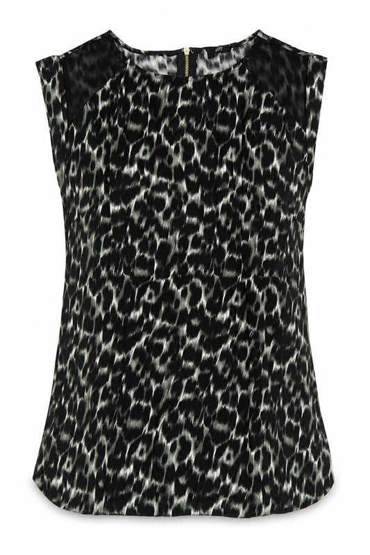 Front view of F&F women’s green animal print polyester basic blouse, size UK 6, round neck