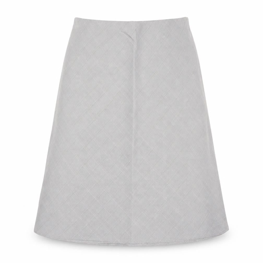 Front view of Berkertex women’s grey argyle/diamond polyester a-line skirt, size UK 16, buckle