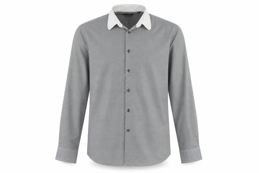 Next Mens Black Herringbone Polyester Button-Up Size 17 Collared Button