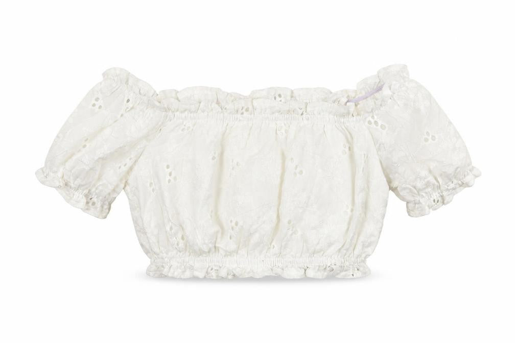 Front view of SHEIN women’s white polyester cropped blouse, size S, square neck