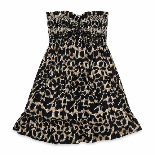 Denim & Co. Womens Brown Animal Print Cotton A-Line Size 10 Off the Shoulder Pullover - Leopard print