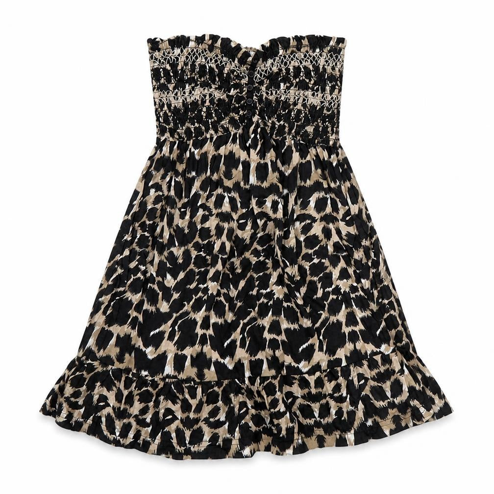 Denim & Co. Womens Brown Animal Print Cotton A-Line Size 10 Off the Shoulder Pullover - Leopard print