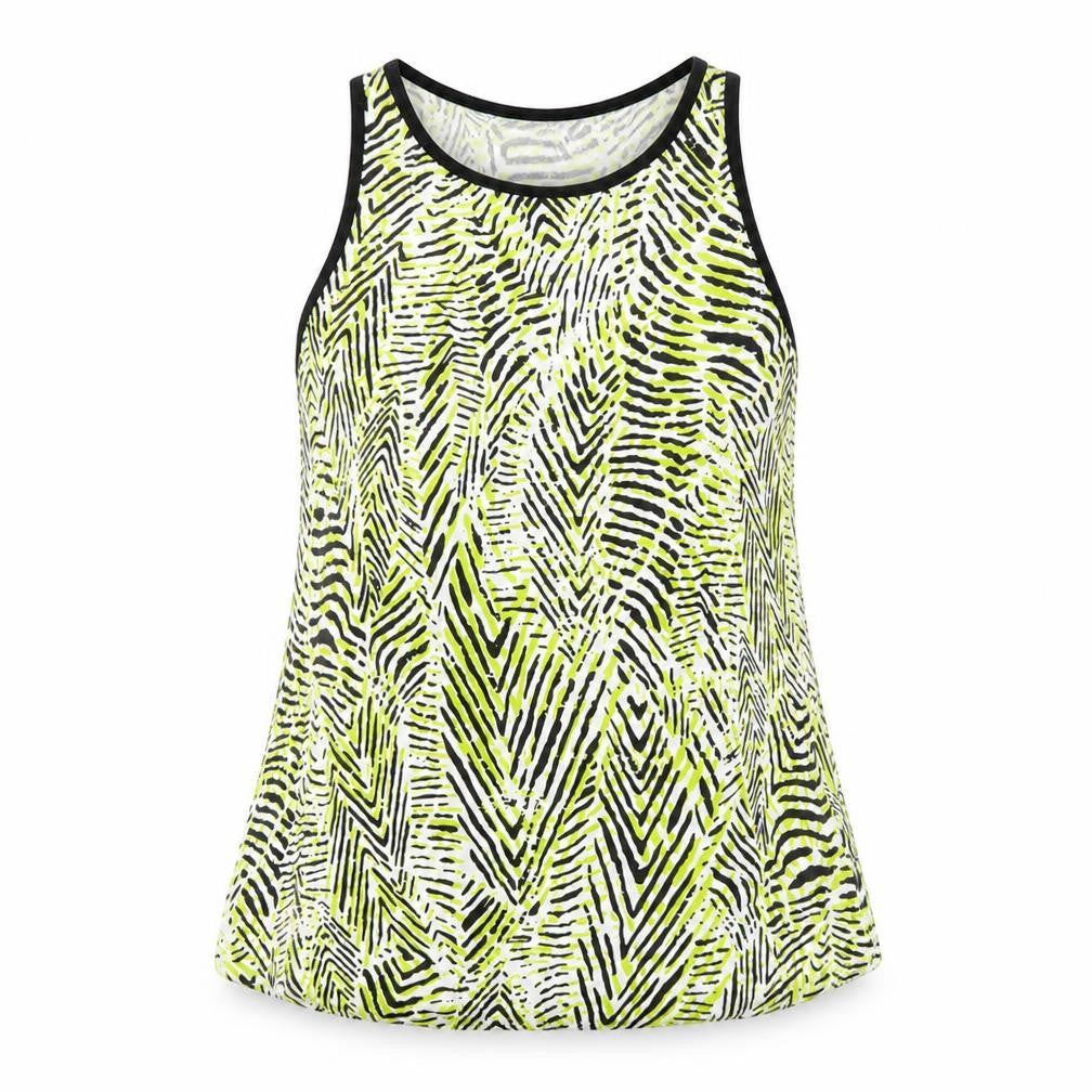 Front view of New Look women’s green geometric cotton basic tank, size UK 8, round neck