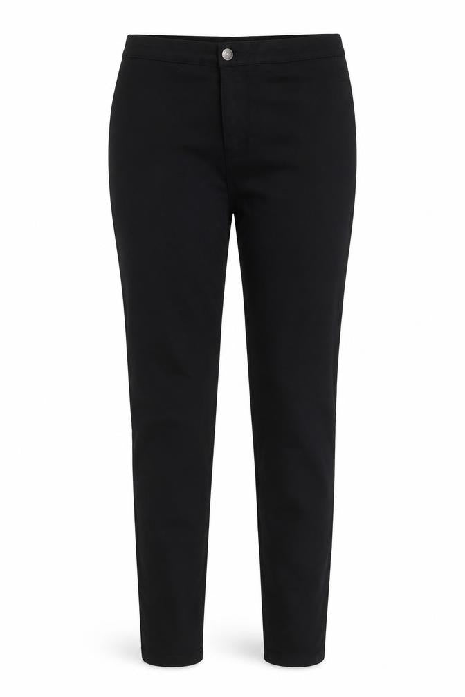 Front view of Denim & Co. women’s black polyester skinny jeans, size UK 10, 31-inch leg regular button