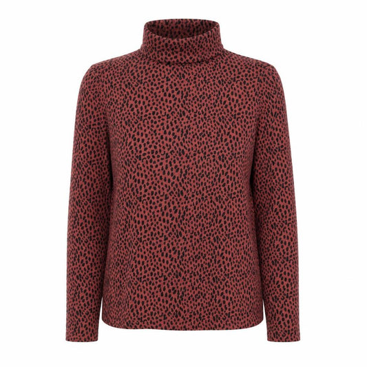 Front view of Primark women’s pink roll neck animal print polyester jumper, size S, - leopard print