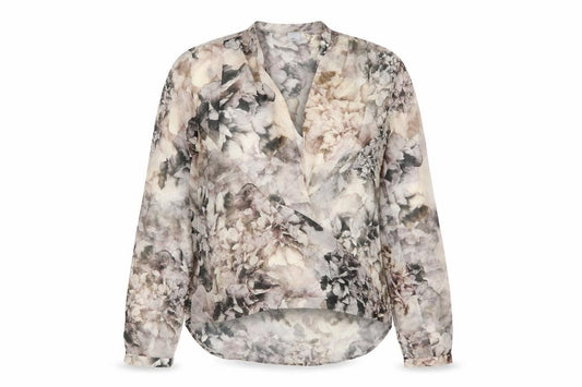 Front view of H&M women’s grey floral polyester basic blouse, size UK 6, v-neck
