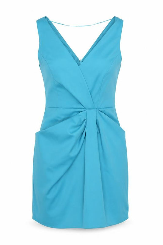 Front view of F&F women’s blue polyester mini, size UK 12, v-neck zip