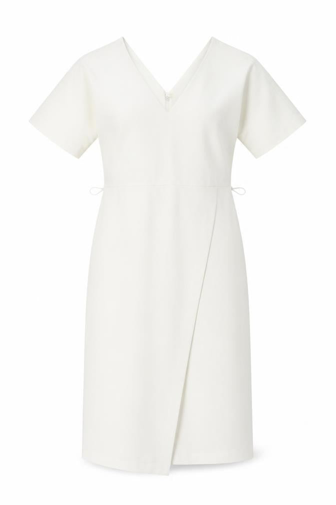 Front view of Marks & Spencer women’s white polyester a-line, size UK 8, v-neck zip
